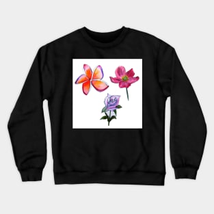 Anemone, Pinwheel, Rose Watercolor Flowers Crewneck Sweatshirt